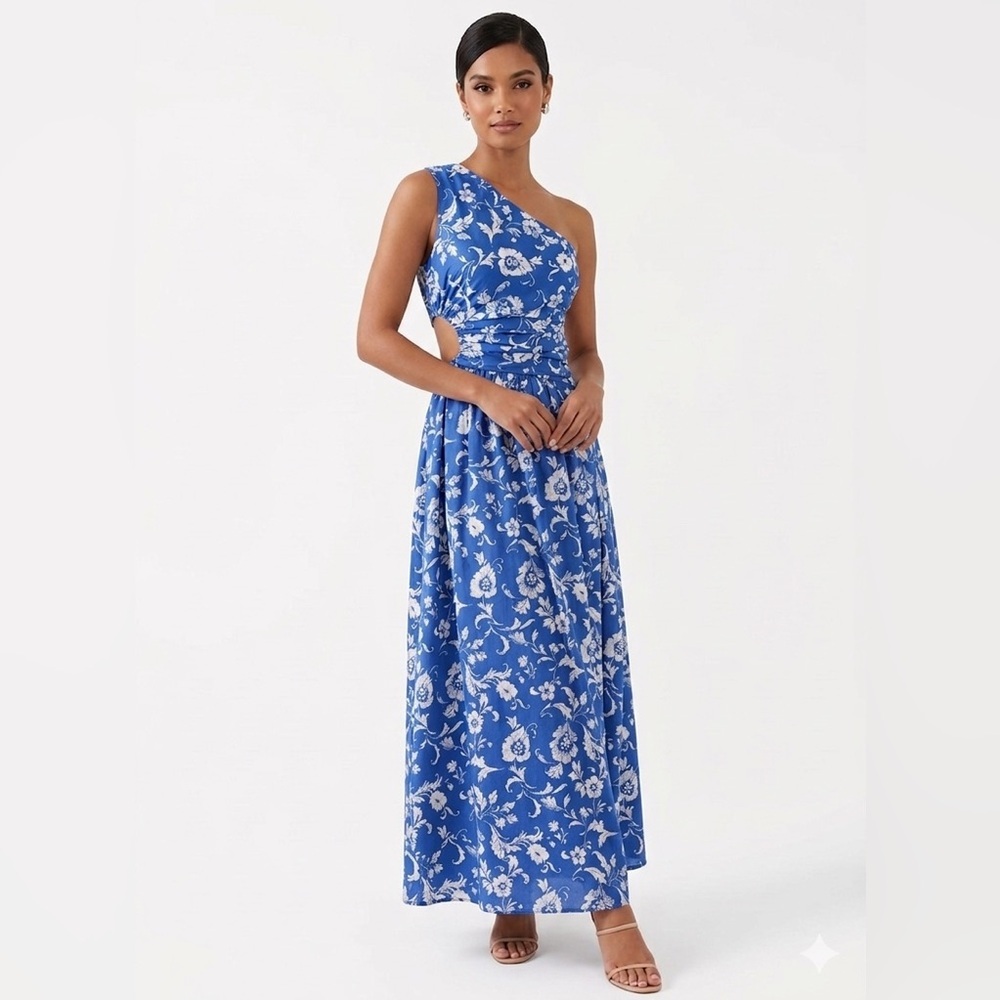 Abercrombie & Fitch floral Blue White cut out One-Shoulder Floral Maxi Dress XLP